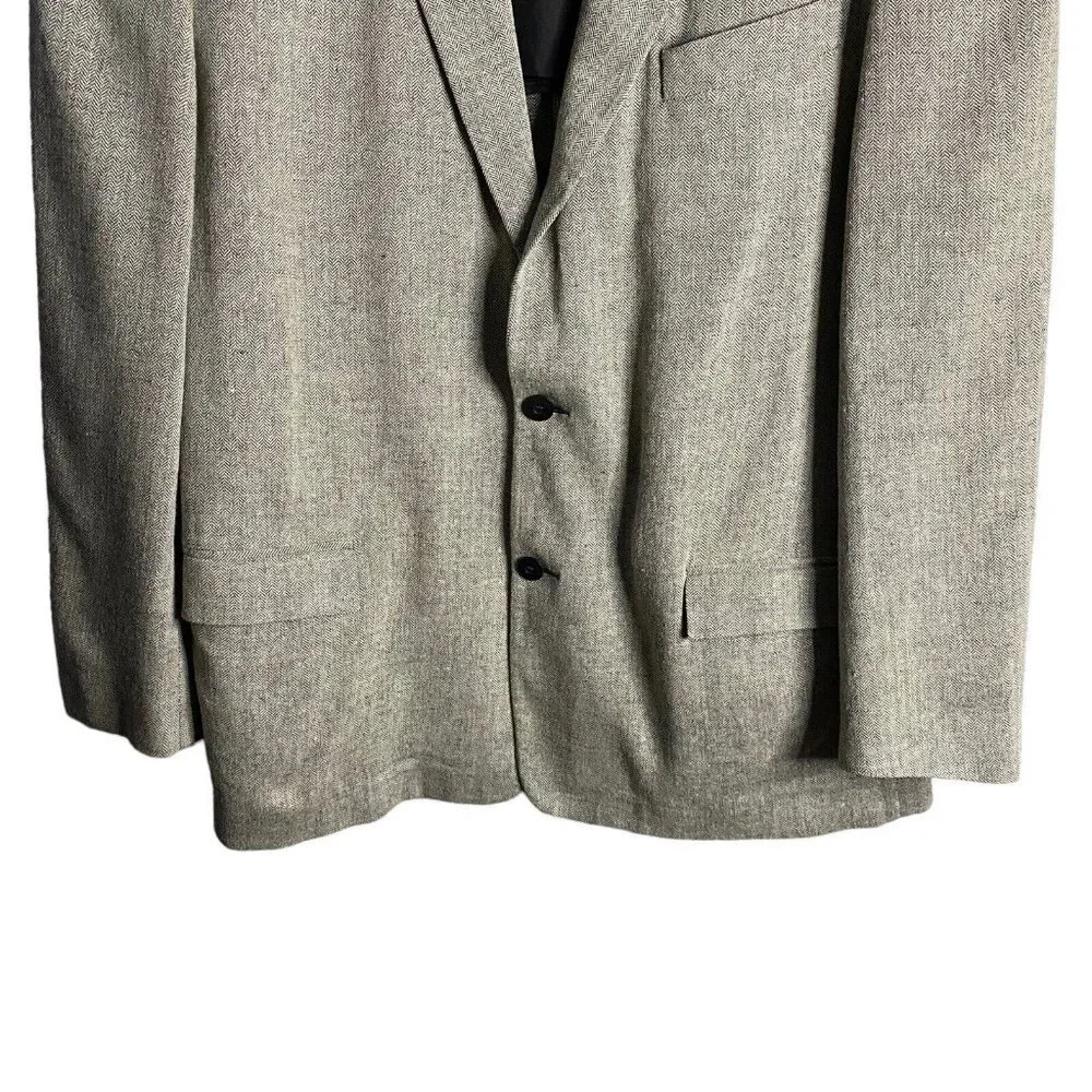 Paolo Giordano Men's Gray Herringbone Single Breasted Notch Lapel Blazer